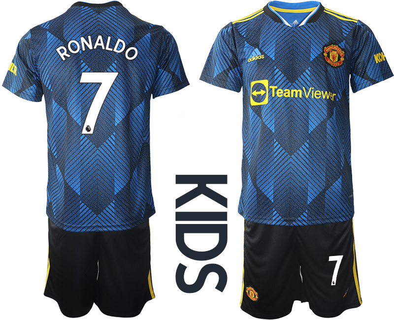 Youth 2021-2022 Club Manchester United Second away blue #7 Soccer Jersey->youth soccer jersey->Youth Jersey